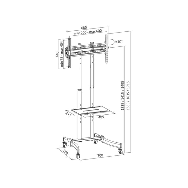 LogiLink Gulvstativ med hjul TV 37-70" maks 40 kg Svart