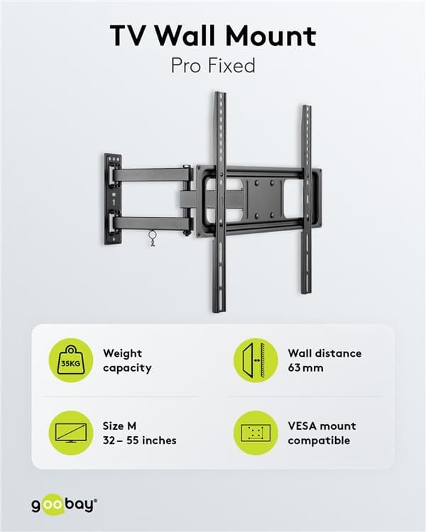 Goobay TV-veggbrakett Basic FULLMOTION (M) for TV-er fra 32 til 55 tommer (81-140 cm), fullt mobil (svingbar og vippbar) opp til 35 kg
