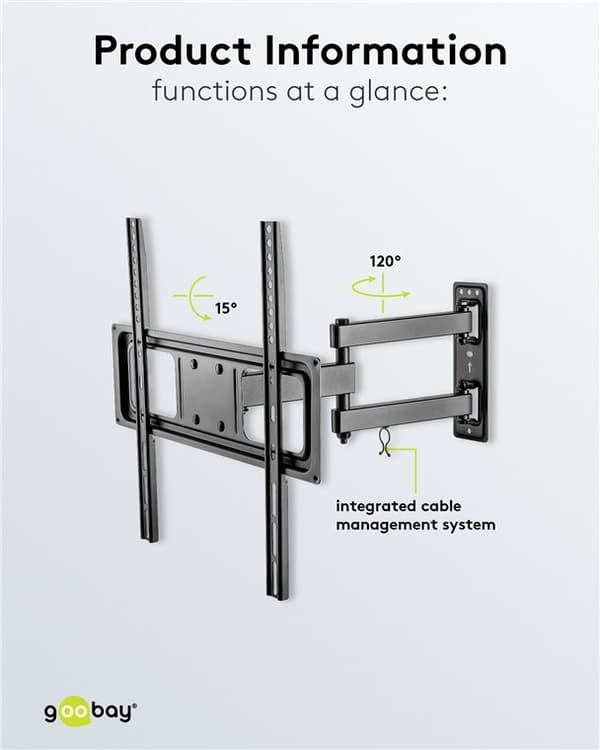 Goobay TV-veggbrakett Basic FULLMOTION (M) for TV-er fra 32 til 55 tommer (81-140 cm), fullt mobil (svingbar og vippbar) opp til 35 kg