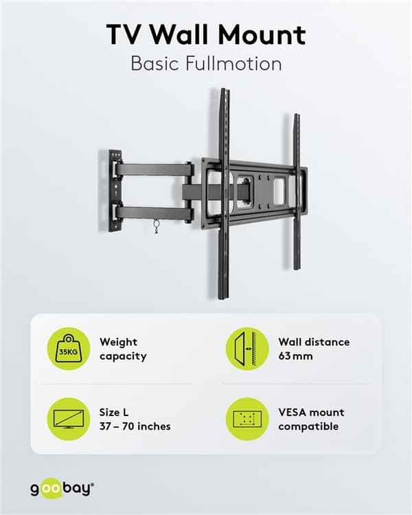 Goobay TV-väggfäste Basic FULLMOTION (L) för TV-apparater från 37 till 70 tum (94-178 cm), helt mobil (svängbar och lutande) upp till 35 kg