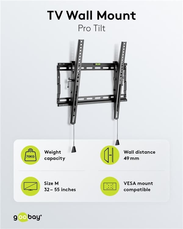 Goobay TV vægbeslag Pro TILT (M) til tv-apparater fra 32 til 55 tommer (81-140 cm), kan vippes op til 70 kg