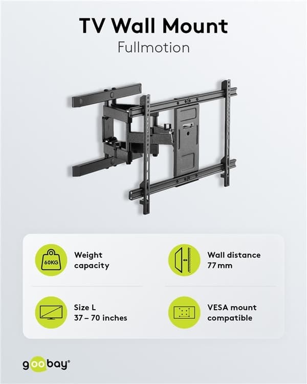 Goobay TV vægbeslag Pro FULLMOTION (L) til tv-apparater fra 37 til 70 tommer (94-178 cm), fuldt bevægeligt (drejelig og vippelig) op til 60 kg