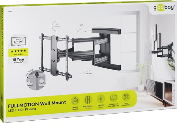 Goobay Tv-vægbeslag Pro FULLMOTION (L) wide Range til tv-apparater fra 37 til 70 tommer (94-178 cm), fuldt bevægelig (drejelig og vippelig) op til 70