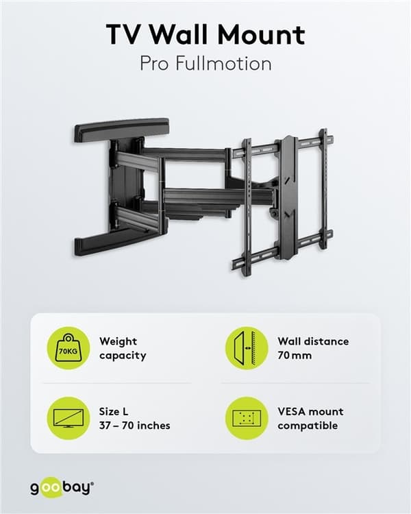 Goobay Tv-vægbeslag Pro FULLMOTION (L) wide Range til tv-apparater fra 37 til 70 tommer (94-178 cm), fuldt bevægelig (drejelig og vippelig) op til 70