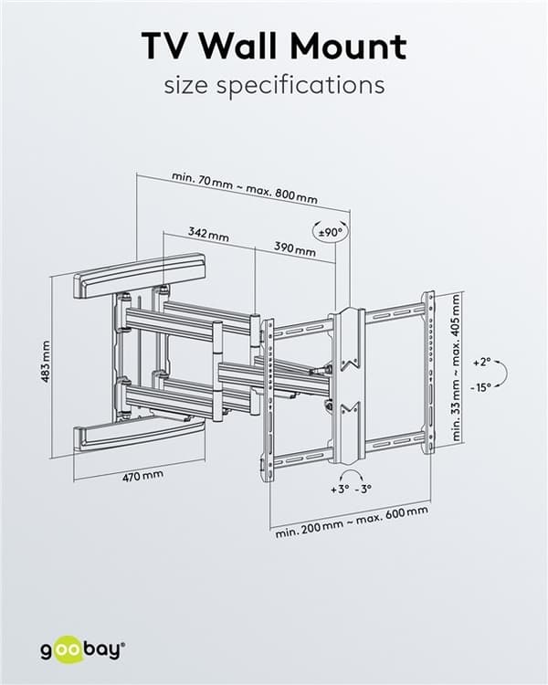 Goobay Tv-vægbeslag Pro FULLMOTION (L) wide Range til tv-apparater fra 37 til 70 tommer (94-178 cm), fuldt bevægelig (drejelig og vippelig) op til 70