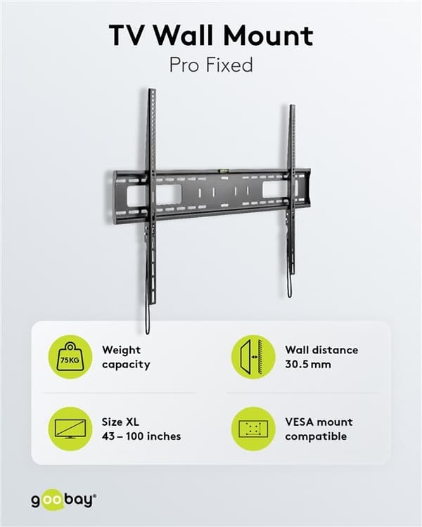 Goobay TV-väggfäste Pro FIXED (XL) för tv-apparater från 43 till 100 tum (109-254 cm) till 75 kg