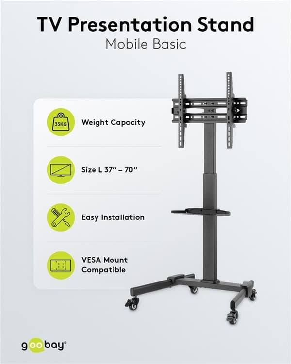 Goobay TV-presentationsställ Basic (storlek L) för TV-apparater eller monitorer mellan 37 och 70 tum (94-178 cm) upp till 35 kg