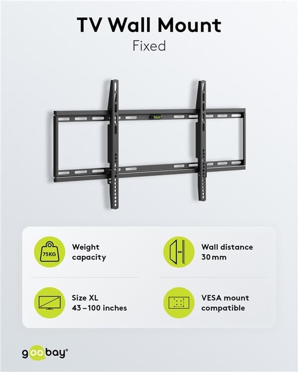 Goobay TV-väggfäste Basic FIXED (XL) för TV-apparater från 43 till 100 tum (109-254 cm) upp till 75 kg