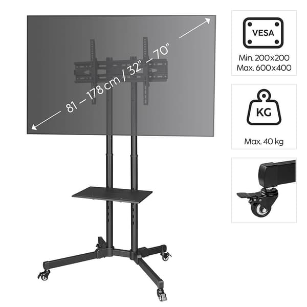 Hama TV-stativ Trolley upp till 75" VESA 600x400 Svart