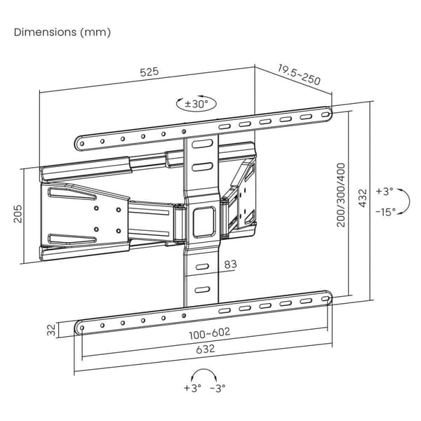 Nedis Tilt och vridbart TV väggfäste | 43 - 90 " | Maximal skärmvikt som stöds: 50 kg | Går att tilta | Roterbar | Minsta väggdistans: 19.6 mm | 2 Led