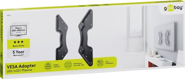 Goobay Adapter för TV-väggfäste med VESA-dimension ökar avståndet mellan monteringshålen på en TV-apparat till maximalt 400x400 mm