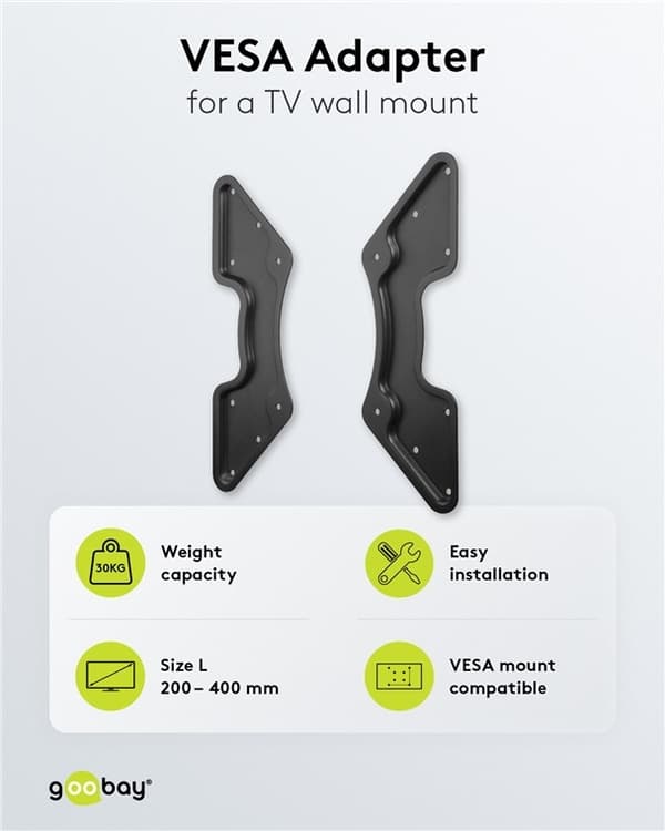 Goobay Adapter för TV-väggfäste med VESA-dimension ökar avståndet mellan monteringshålen på en TV-apparat till maximalt 400x400 mm