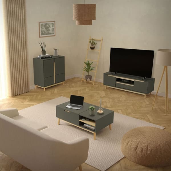 TV-lowboard TV-skåp 140x40 cm i matt grönt tillverkat av MDF och furu ML-design