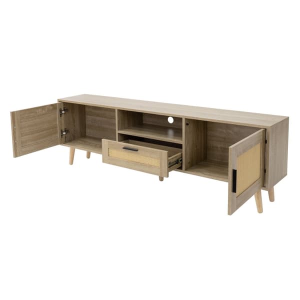 Tv-skab lowboard 160x50,5x30 cm træ-eg-look og rattan-front Tv-bord til tv'er op til 70 tommer ML-design