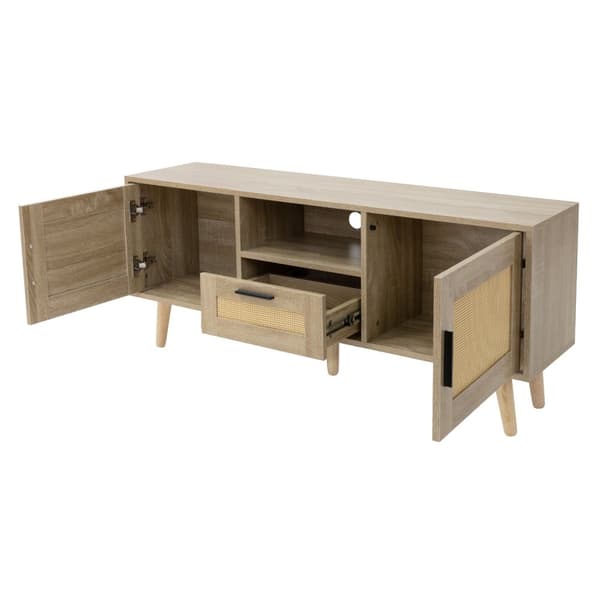 TV-bord 120x50,5x30 cm i egetræslook og med rattanfront TV-bord til TV'er op til 55 tommer ML-design