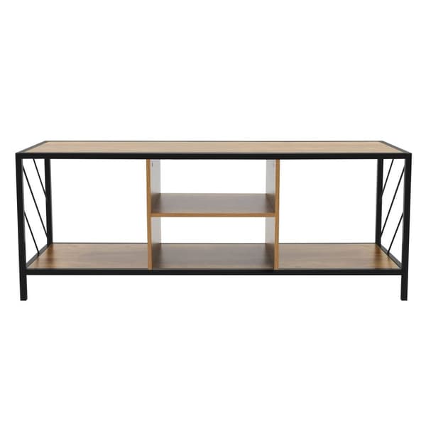 TV-lowboard 120x40 cm med rustik ekdekor och stålram i svart TV-skåp med 4 fack ML-design