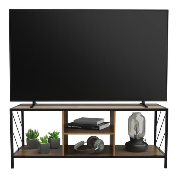 TV-lowboard 120x40 cm med rustik ekdekor och stålram i svart TV-skåp med 4 fack ML-design