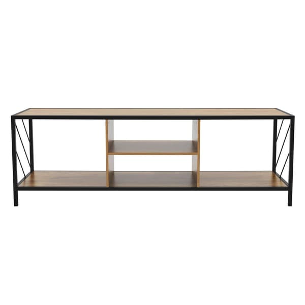 TV-lowboard 140x40 cm med rustik egetræsdekor og stålramme i sort TV-møbel med 4 rum ML-design