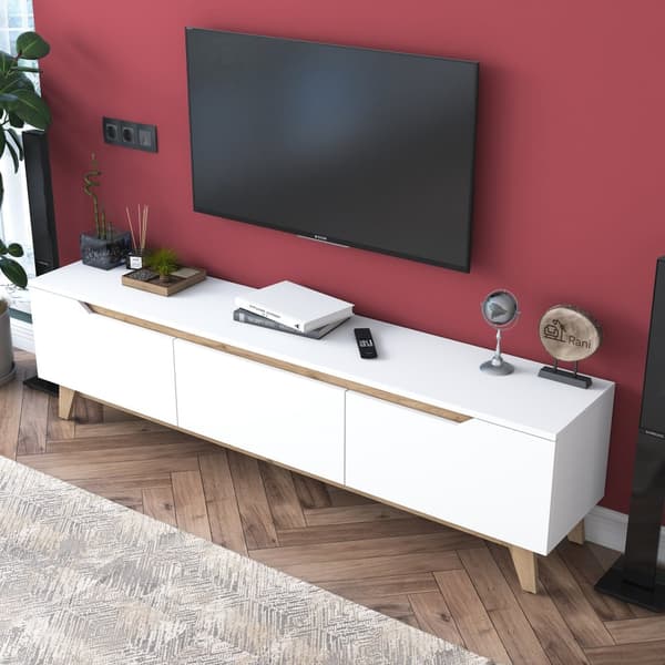 TV-bänk, 180 x 48,6 cm, melaminbelagd, vit