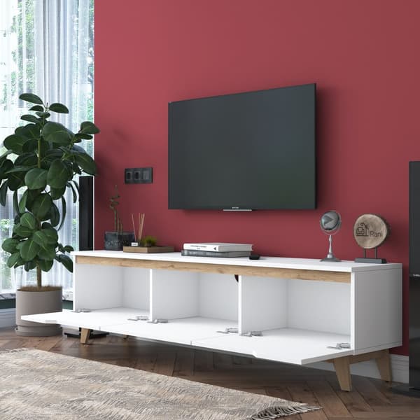 TV-bänk, 180 x 48,6 cm, melaminbelagd, vit
