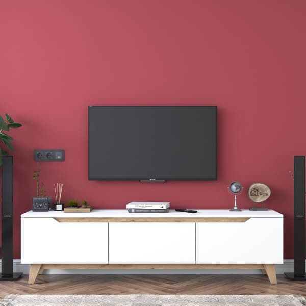 TV-bänk, 180 x 48,6 cm, melaminbelagd, vit