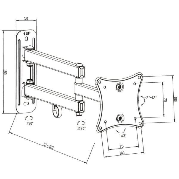 TV-ophæng for 10-24 tommer (25-61cm) (vipbar + svingbar) - sort