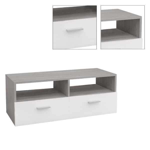 ML Design puinen televisio LOWARD valkoinen / harmaa, 95x36x35cm, moderni TV-aluksella, jossa on olohuone, TV kaappi seisoo
