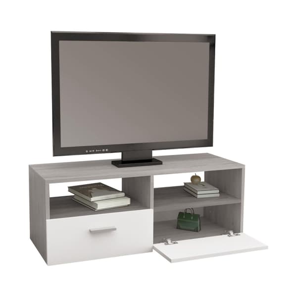 ML Design puinen televisio LOWARD valkoinen / harmaa, 95x36x35cm, moderni TV-aluksella, jossa on olohuone, TV kaappi seisoo