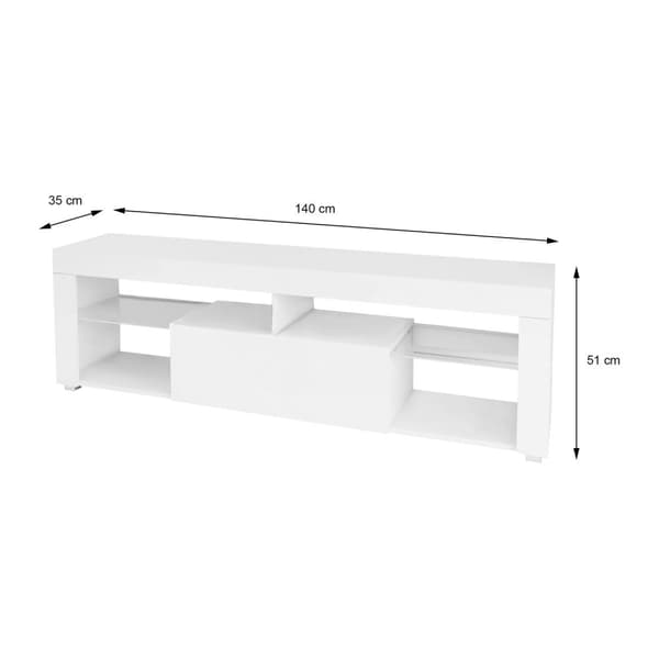 ML Design Wood Træ TV Lowboard i White, 140x51x35 cm, moderne tv-kort med opbevaringsplads, Fyld design, tv-kabinettet stående med skuffe