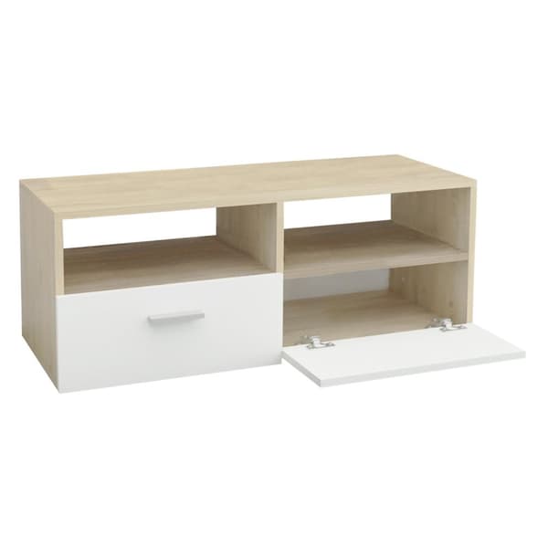 ML Design puinen televisio LOWARD valkoinen / Nature 95x36x35cm, moderni TV-aluksella varusteluhuone olohuoneessa, TV-kaappi seisoo