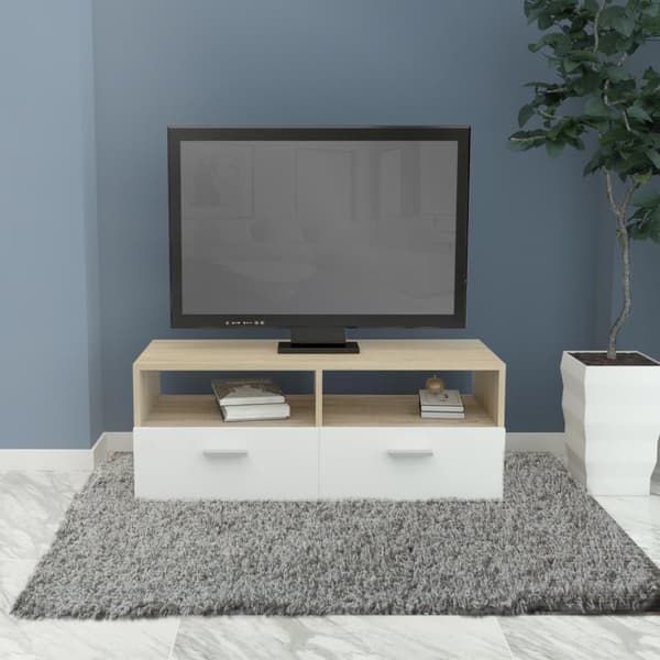 ML Design puinen televisio LOWARD valkoinen / Nature 95x36x35cm, moderni TV-aluksella varusteluhuone olohuoneessa, TV-kaappi seisoo