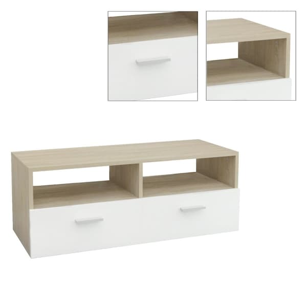 ML Design puinen televisio LOWARD valkoinen / Nature 95x36x35cm, moderni TV-aluksella varusteluhuone olohuoneessa, TV-kaappi seisoo