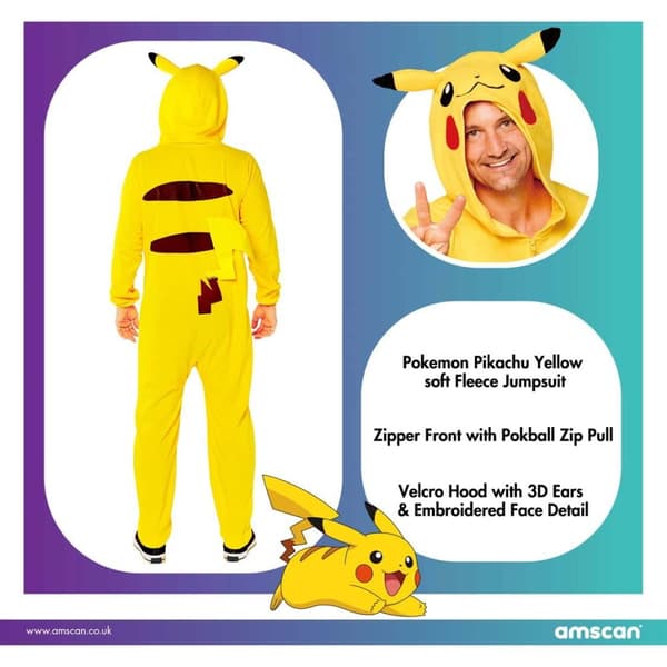 Pokemon vuxen vuxenstorlek pikachu dräkt med huva huvud