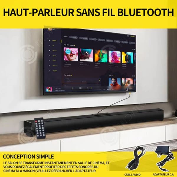 INN Soundbar för TV 20W effekt 91x9x8,2cm djup bas djupa kanaler ljudkanaler med ett par bluetooth-mikrofoner mån