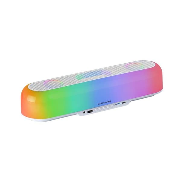 Mars Gaming MSB-ORB, 20W bärbar högtalare och soundbar, Orbilight RGB 360, trippeldrivrutin, Bluetooth 5.3/MicroSD/AUX/FM, vit