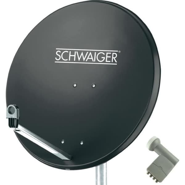 SAT System 80 cm Fat + Quad LNB Schwaiger - Grå - SCHWAIGER - Quad-LNB (med switch)