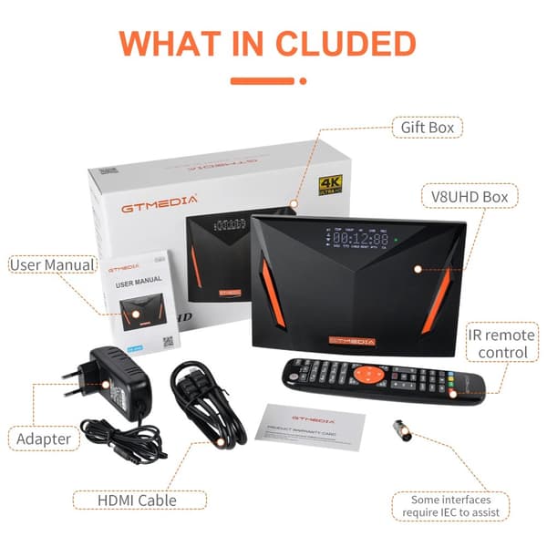 Satellitmodtager, 4K Ultra HD, Indbygget WIFI, GTMEDIA V8 UHD, EU-stik