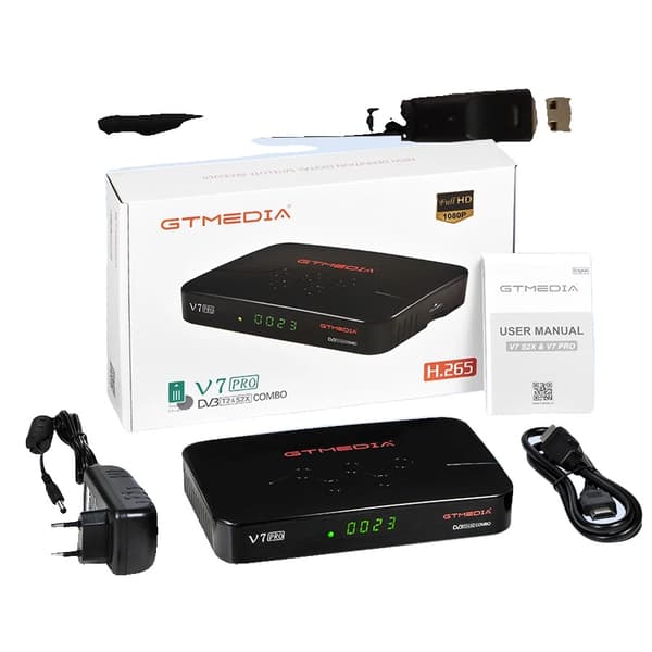 Satellitmodtager, understøttelse af DVB-T2 & DVB-S2, kompatibilitet med H265 PowerVu., V7 PRO med WIFI, EU-stik