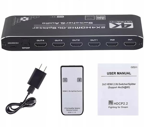 HDMI 2.0 SPLITTER 2x4 SWITCH HDCP 2.2