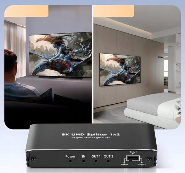 HDMI 2.1 SPLITTER 1x2 ULTRAHD HDCP 2.3 SPLITTER 8K60HZ 4K 120HZ - 2 TV