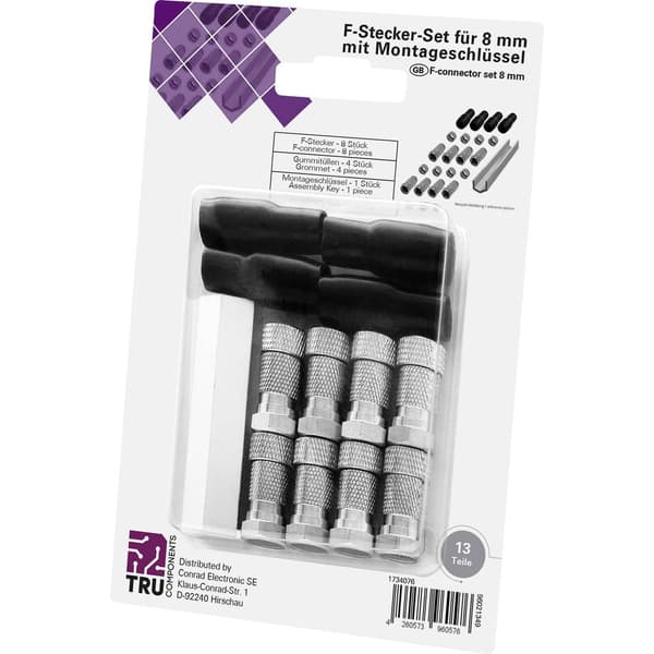 TRU COMPONENTS TC-6936304 F-kontakt med knäckningsskyddshylsa Anslutningar: f-kontaktdon Kabeldiameter: 8 mm 1 set