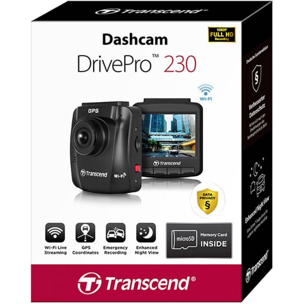 Transcend DrivePro 230Q Bilkamera med GPS Horisontell betraktningsvinkel=130 ° 12 V Batteri, Körfältsassistent, WLAN, K