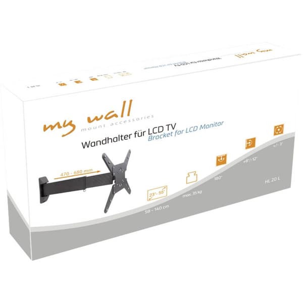 My Wall HL20L TV-väggfäste Töjbar, Lutning, Vridbar, Variabelt väggavstånd 58,4 cm (23) - 139,7 cm (55) Utdragbar, Ti