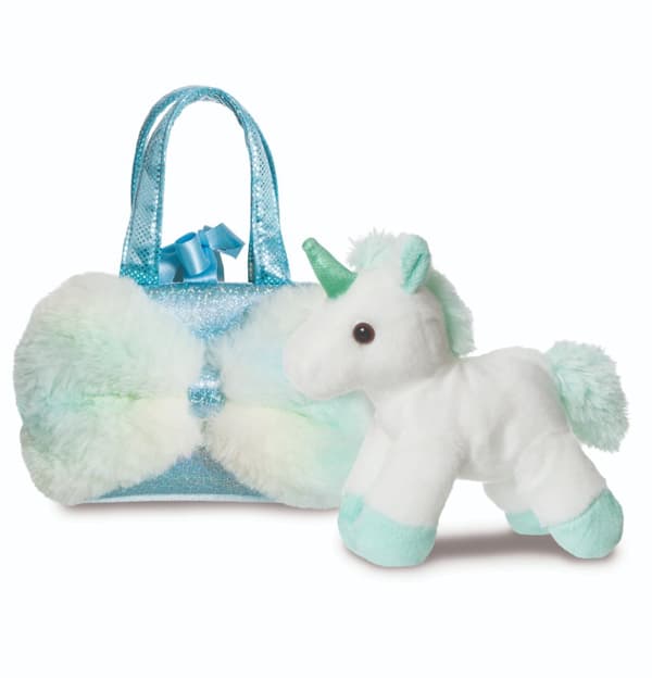 AURORA Fancy Pals Plush Unicorn in a blue bag, 20 cm