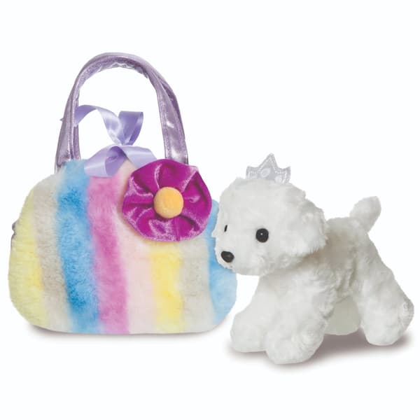 AURORA Fancy Pals Plush Puppy in a purple bag, 20 cm