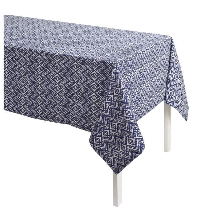 TÄNÄÄN painettu pöytäliina SYKLADIT 140x240 100% puuvillaa sininen ja valkoinen