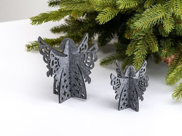 Juldekorationsset ÄNGEL, filt,  h 10 cm /12 cm /14 cm Grå