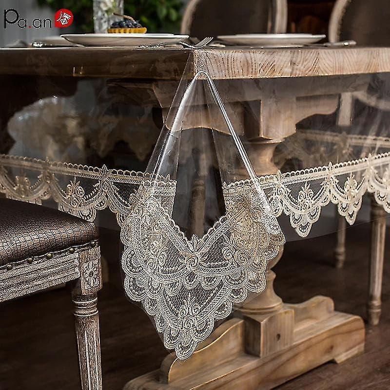 Hmwy-190cm transparent duk soffbordsskiva broderad duk / duk (ljusbrun)