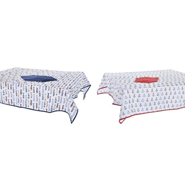 Bordslinneset DKD Home Decor 150 x 250 x 0,5 cm Röd Blå Vit (2 antal)