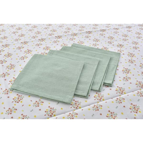 Bordslinneset DKD Home Decor Virágok Grön 150 x 150 x 0,5 cm